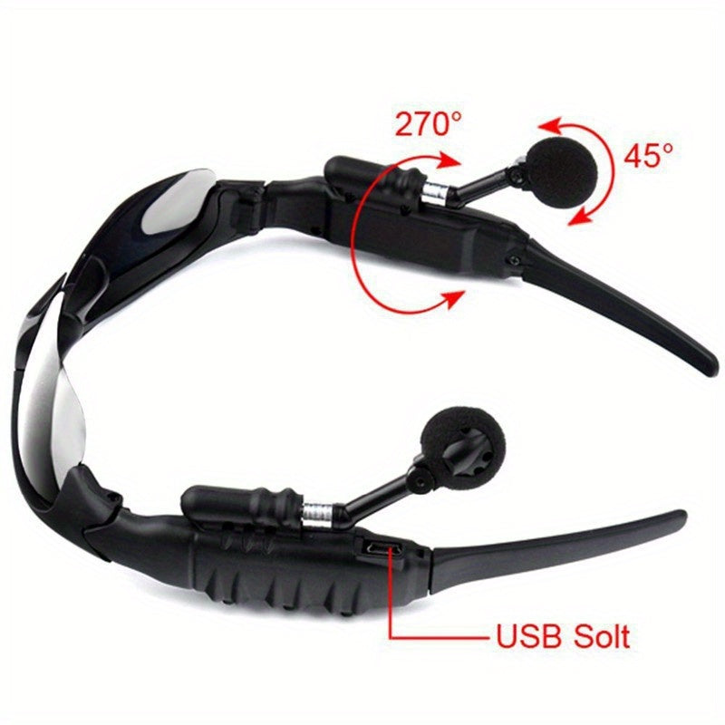 Ankriyul 2-in-1 glasses with built-in wireless earphone headset for sports and driving in black, featuring call control, rechargeable battery, and hands-free mic.