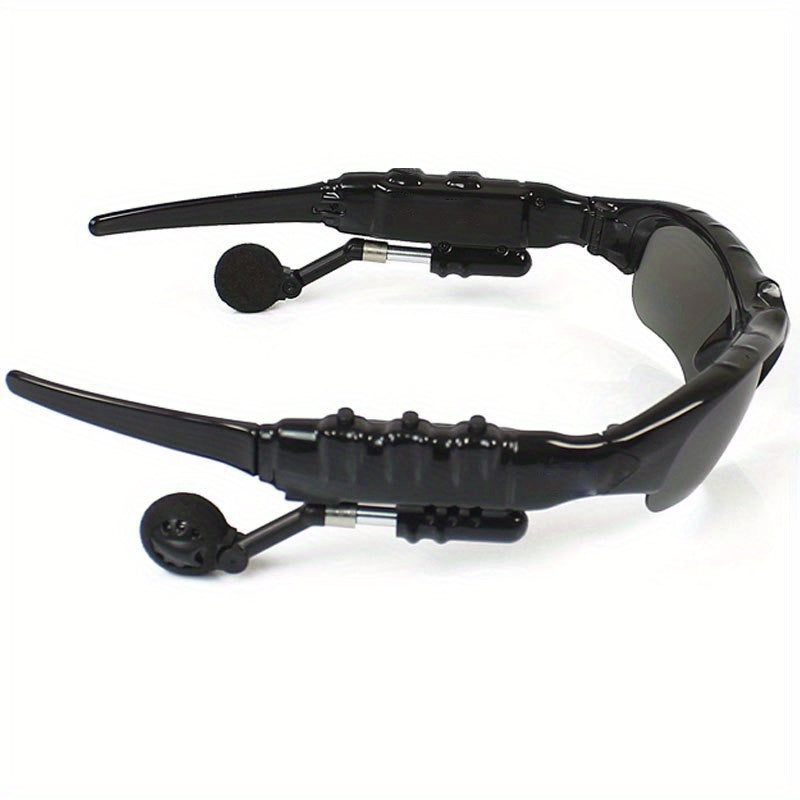 Ankriyul 2-in-1 glasses with built-in wireless earphone headset for sports and driving in black, featuring call control, rechargeable battery, and hands-free mic.