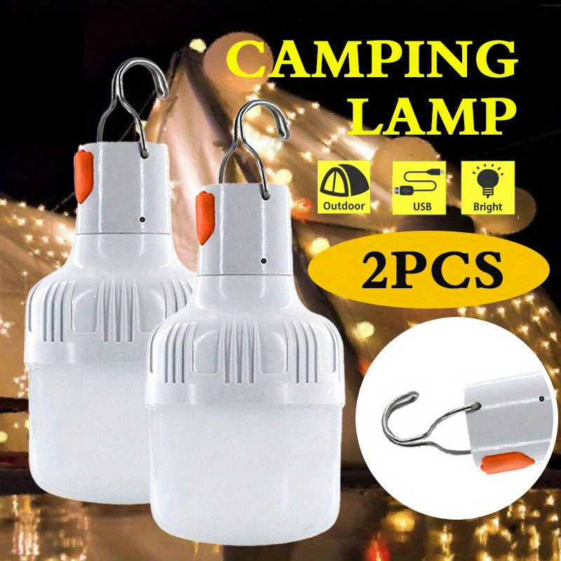 2PCS LED Emergency Lights: Portable Lanterns, USB Rechargeable, Ideal for Camping, BBQ, Fishing, Hiking, and Mountaineering