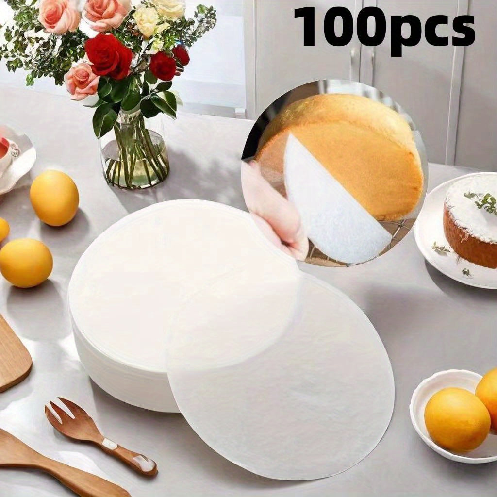 Non-Stick Round Baking Paper - Available in 50 or 100 Pieces. Ideal for Cheesecakes, Chiffon Cakes, Biscuits, Breads, Air Fryers, Dutch Ovens, Cupcake Liners, and Frozen Pies.