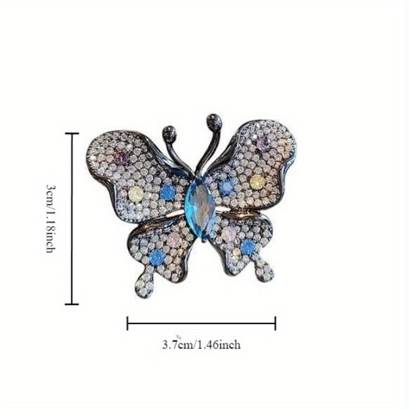 Ajoyib Kelebek Rhinestone Brosh - Nafis Ayollar Moda Aksessuarlar To'plami 2/3 - Yuqori Sifatli Alloy Materialdan Yasalgan - O'lchami 3.7 sm/1.46 dyuym