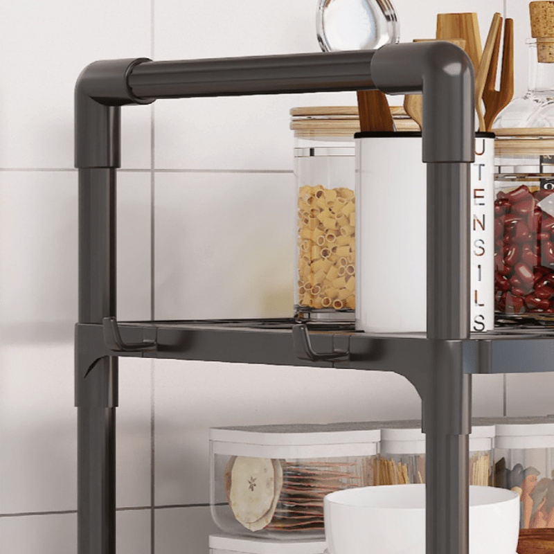 Multi-functional Kitchen Organizer with Handle & Hooks - Durable Plastic/Metal, Adjustable Shelves for Organizing Microwave, Oven & Other Items - Ideal for Countertops, Bedroom & Bathroom Storage Needs