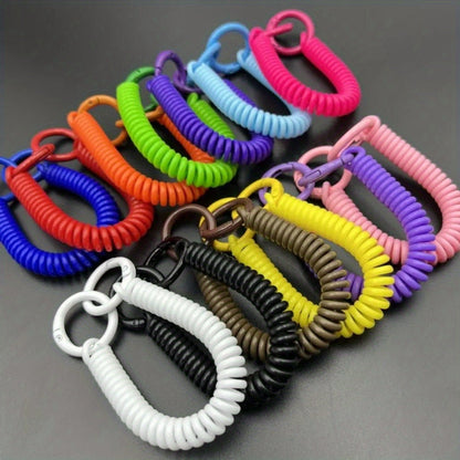 Set of 2 Vibrantly-Colored Spring Coil Keychains Featuring Dual Clasps - Fashionable Anti-Loss Phone Lanyard & Card Holder Designed for Women, Includes Rubber Band, Keychain, Bag Clip, and Retractable Feature