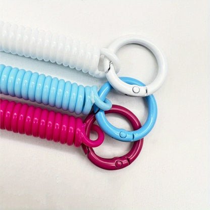 Set of 2 Vibrantly-Colored Spring Coil Keychains Featuring Dual Clasps - Fashionable Anti-Loss Phone Lanyard & Card Holder Designed for Women, Includes Rubber Band, Keychain, Bag Clip, and Retractable Feature