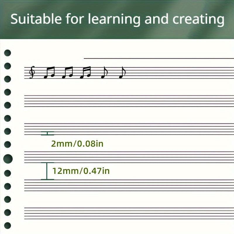 B5 Music Notation Notebook with 60 sheets of reusable loose-leaf staff paper. Ideal for musicians and composers for practice and composition.