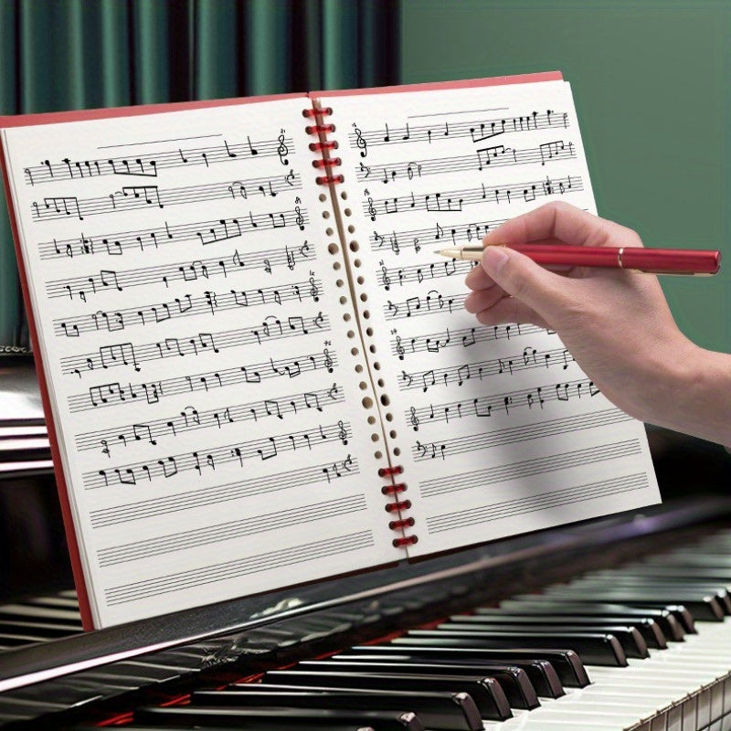 B5 Music Notation Notebook with 60 sheets of reusable loose-leaf staff paper. Ideal for musicians and composers for practice and composition.