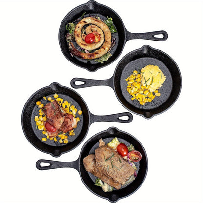 Set of 4 Pre-Seasoned Cast Iron Skillets - Hand Wash Only - 15.24 cm - Oven Safe Frying Pans - Durable Cookware with Silicone Handle Covers - Perfect for Indoor and Outdoor Cooking