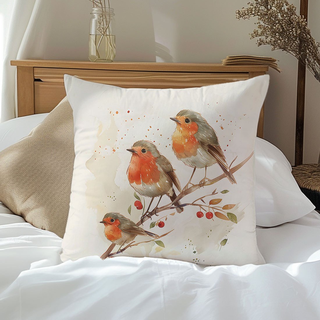 Soft Peach Skin Velvet Pillowcase with Bird Design, 44.98cm - Decorative Cushion Cover for Sofa, Living Room, Bedroom, Zip Closure, Machine Washable - No Insert, for Sofa.