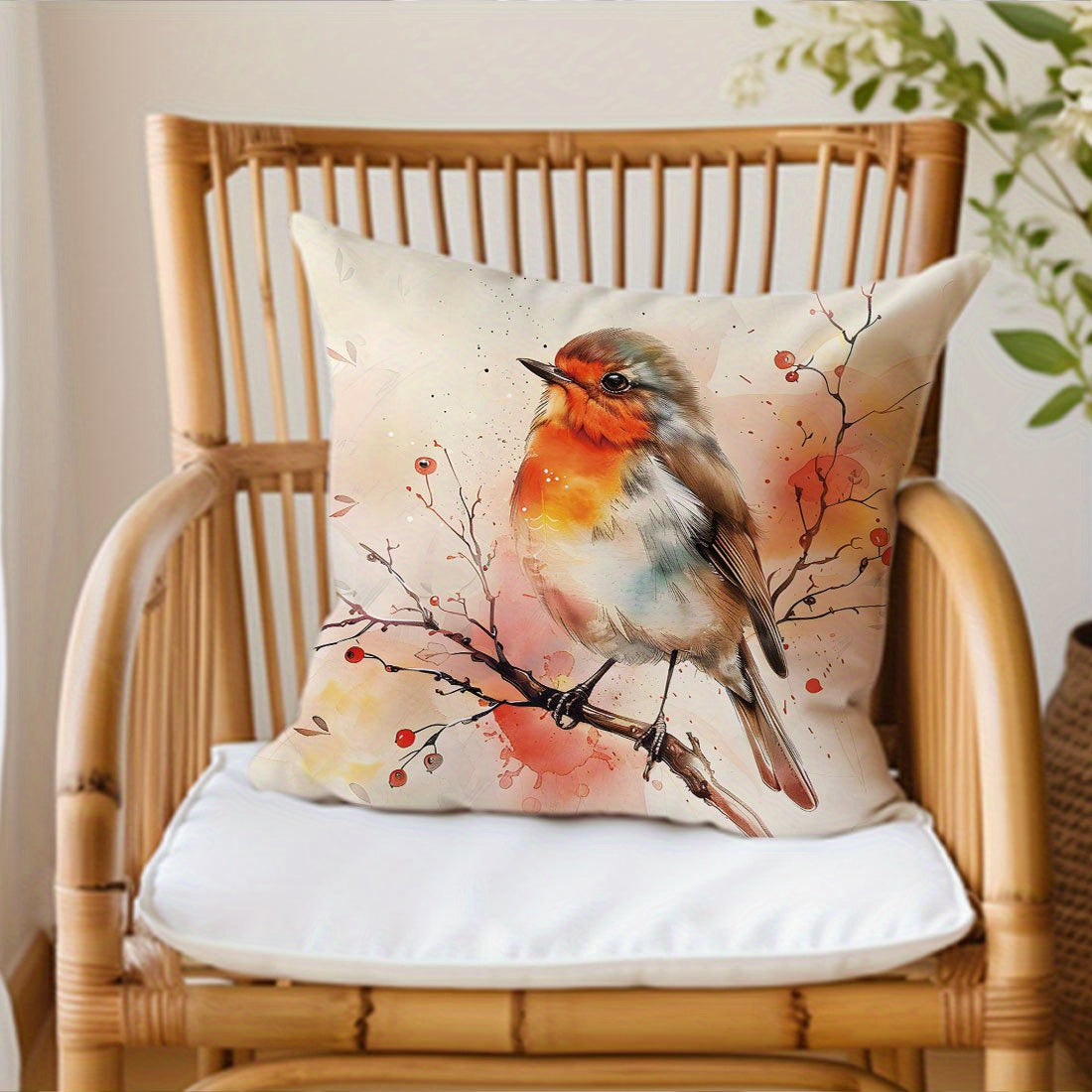 Soft Peach Skin Velvet Pillowcase with Bird Design, 44.98cm - Decorative Cushion Cover for Sofa, Living Room, Bedroom, Zip Closure, Machine Washable - No Insert, for Sofa.