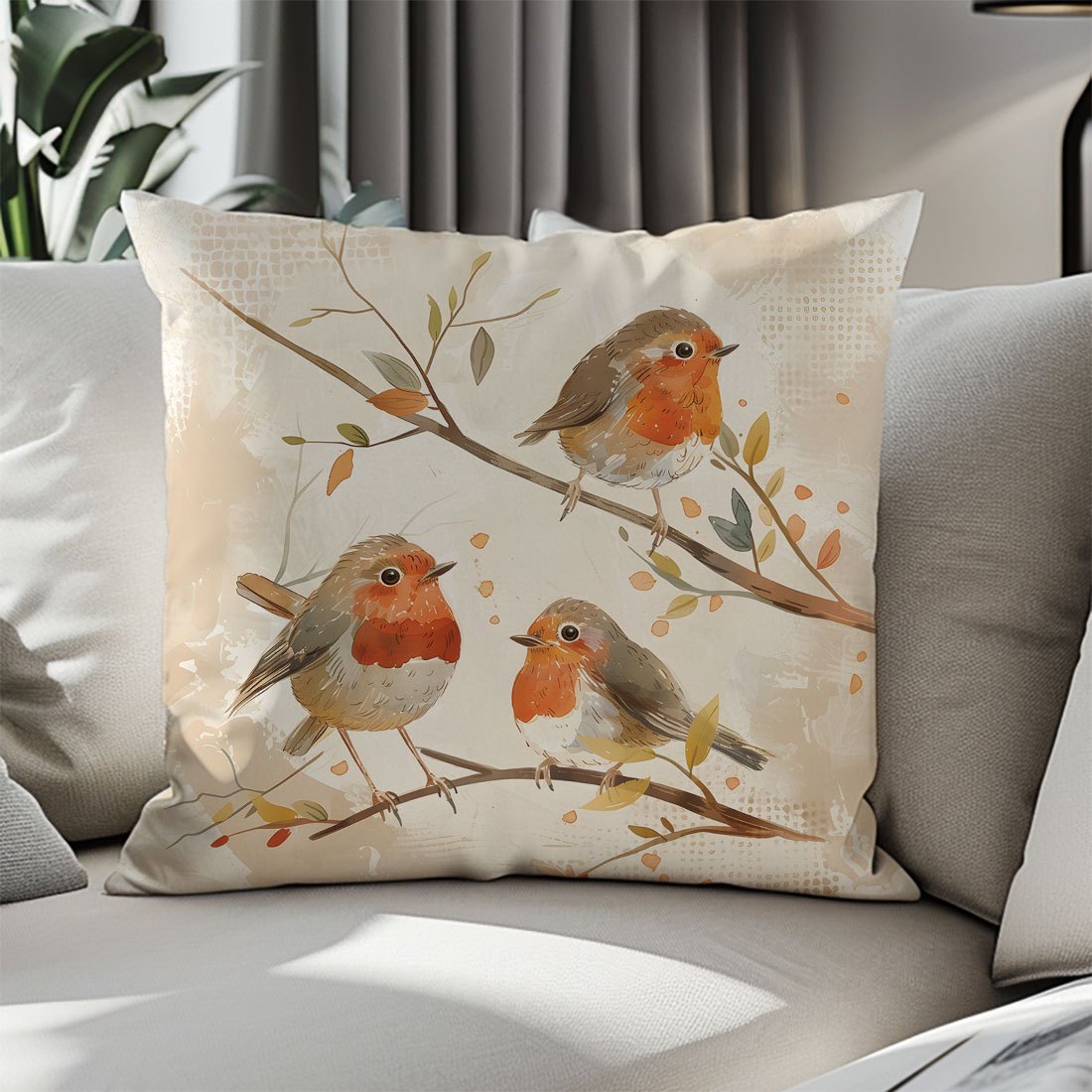 Soft Peach Skin Velvet Pillowcase with Bird Design, 44.98cm - Decorative Cushion Cover for Sofa, Living Room, Bedroom, Zip Closure, Machine Washable - No Insert, for Sofa.