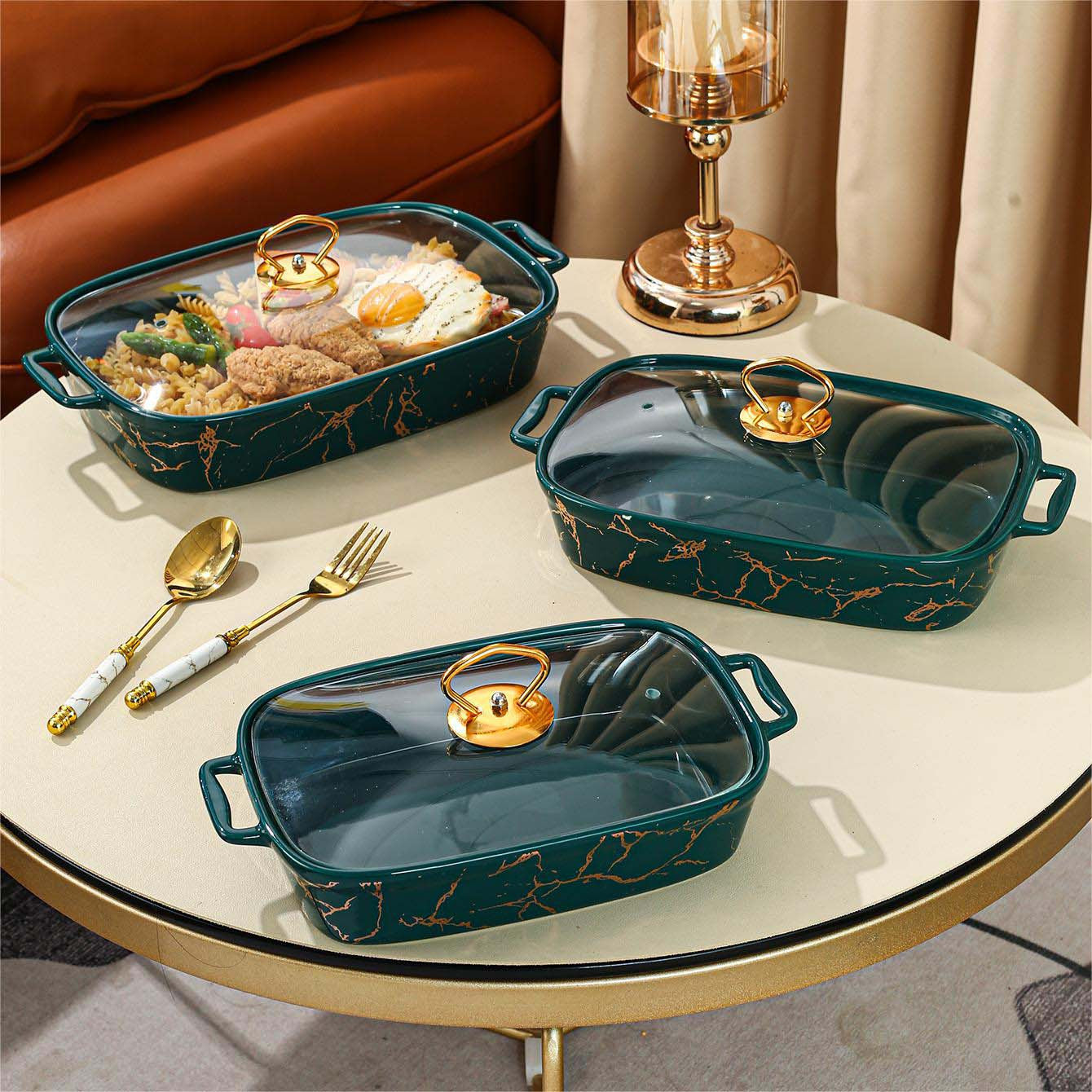 Sophisticated Ceramic Serving Set with Lid - Featuring Soup Pot, Casserole, and Plates for Dining at Home or Parties