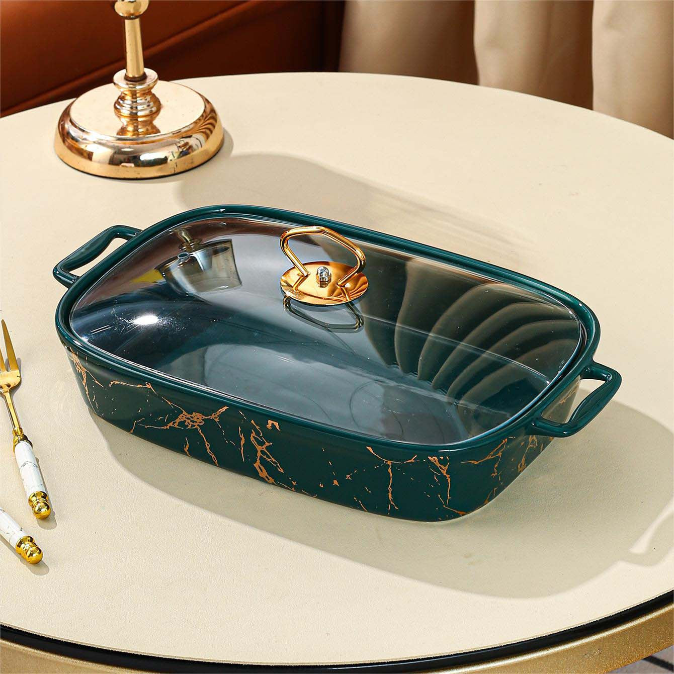 Sophisticated Ceramic Serving Set with Lid - Featuring Soup Pot, Casserole, and Plates for Dining at Home or Parties