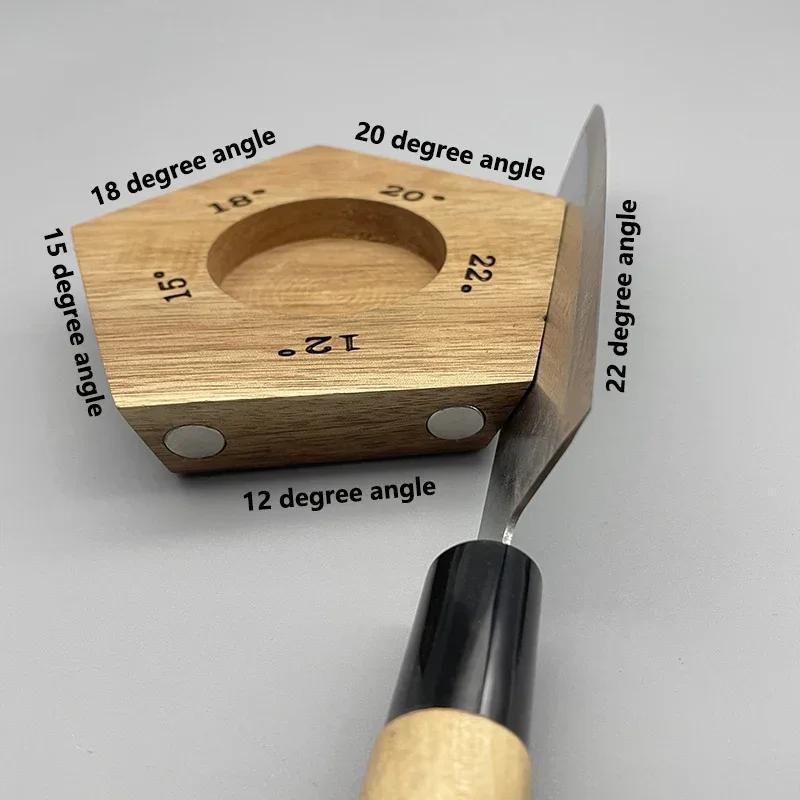 This manual knife sharpening set includes a magnetic belt hob sharpener with angle guides in 12°, 15°, 18°, 20°, and 22° increments. The metal manual honing system features removable whetstones for precise sharpening, making it a non-electric