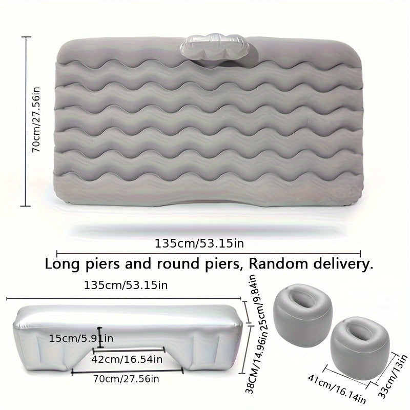 PVC self-inflating air mattress for vehicle rear seat, single person, includes stuff pouch, no repair kit required.