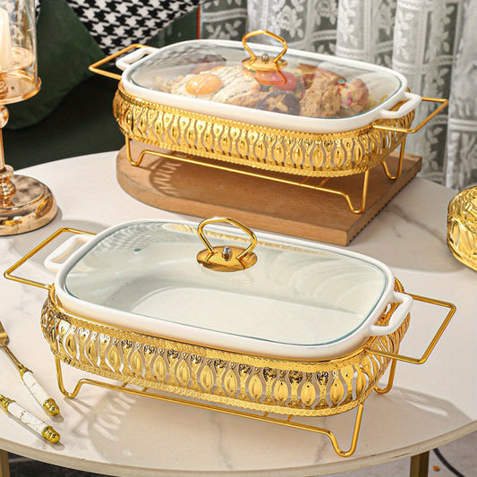 Impressive Ceramic Serving Platter with Lid - Great for Serving Soup, Sandwiches & More - Comes with Candle Holder - Perfect for Home Gatherings & Dining Establishments