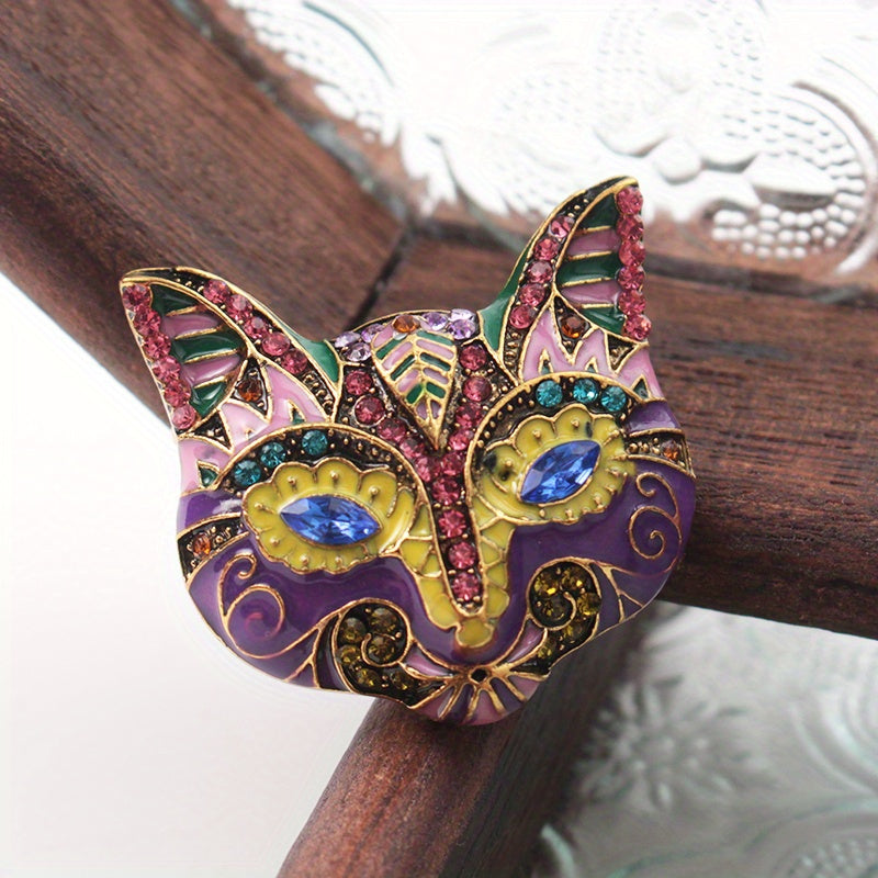 Elegant Vintage Style Cat Brooch Pin with Rhinestones - Stylish Enamel Coating, Shimmering Crystals & Faux Diamonds, Great for Adding Glamour to Outfits, Perfect Gift for Ladies and Young Girls