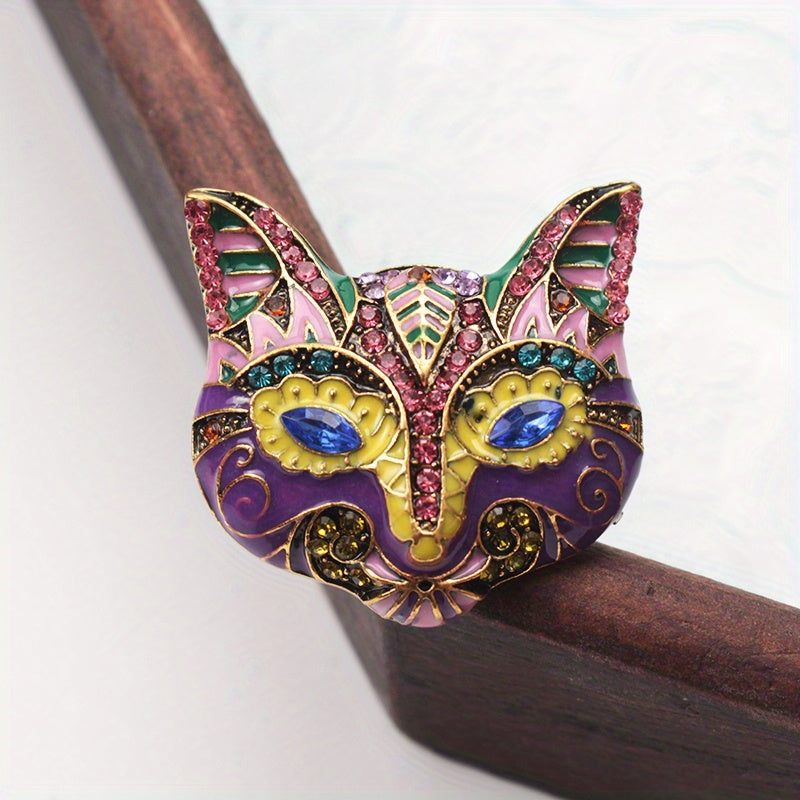 Elegant Vintage Style Cat Brooch Pin with Rhinestones - Stylish Enamel Coating, Shimmering Crystals & Faux Diamonds, Great for Adding Glamour to Outfits, Perfect Gift for Ladies and Young Girls