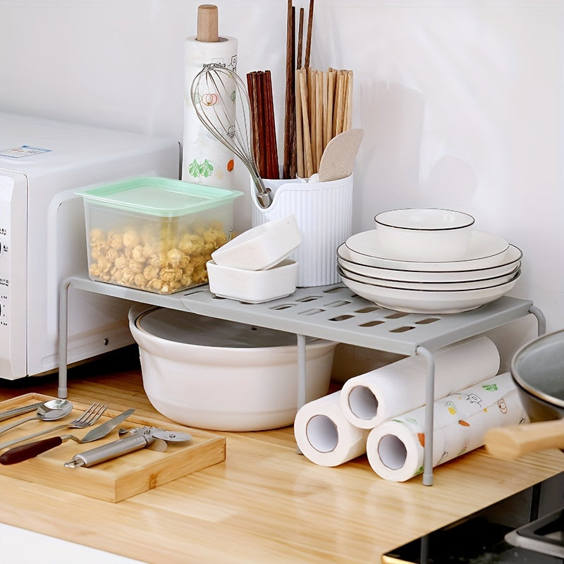 Multi-functional extensible shelf for kitchen supplies, spice rack, household oversized items, kitchenware storage rack, cabinet layering, and pot rack - all in one piece.