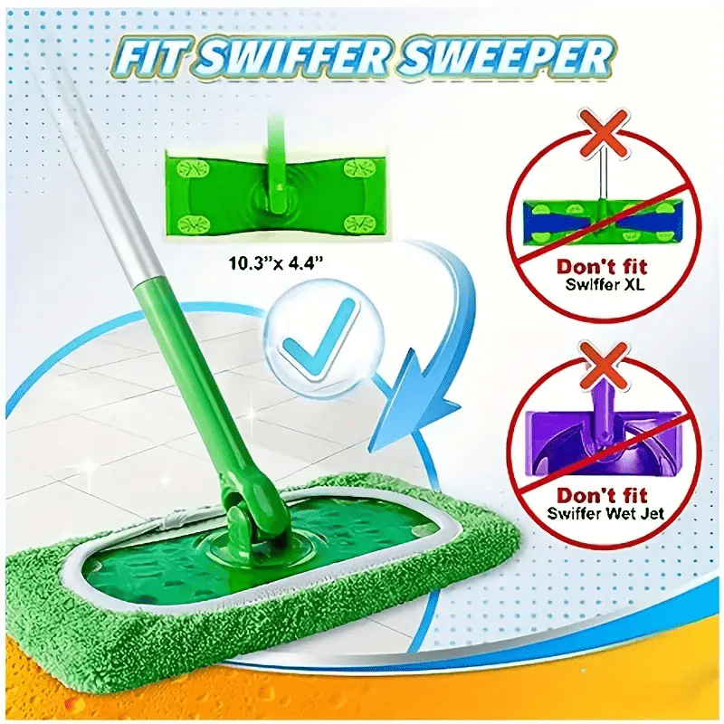 Get a set of 6 green reusable mop pads that are washable, durable, and highly absorbent for wet and dry floor cleaning. Made from high-quality polyester fiber, these mop pads are easy to attach and ideal for use on hardwood, tile, and linoleum floors.