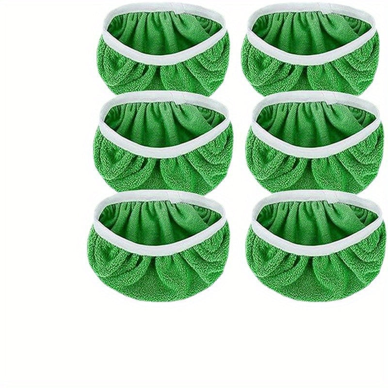 Get a set of 6 green reusable mop pads that are washable, durable, and highly absorbent for wet and dry floor cleaning. Made from high-quality polyester fiber, these mop pads are easy to attach and ideal for use on hardwood, tile, and linoleum floors.