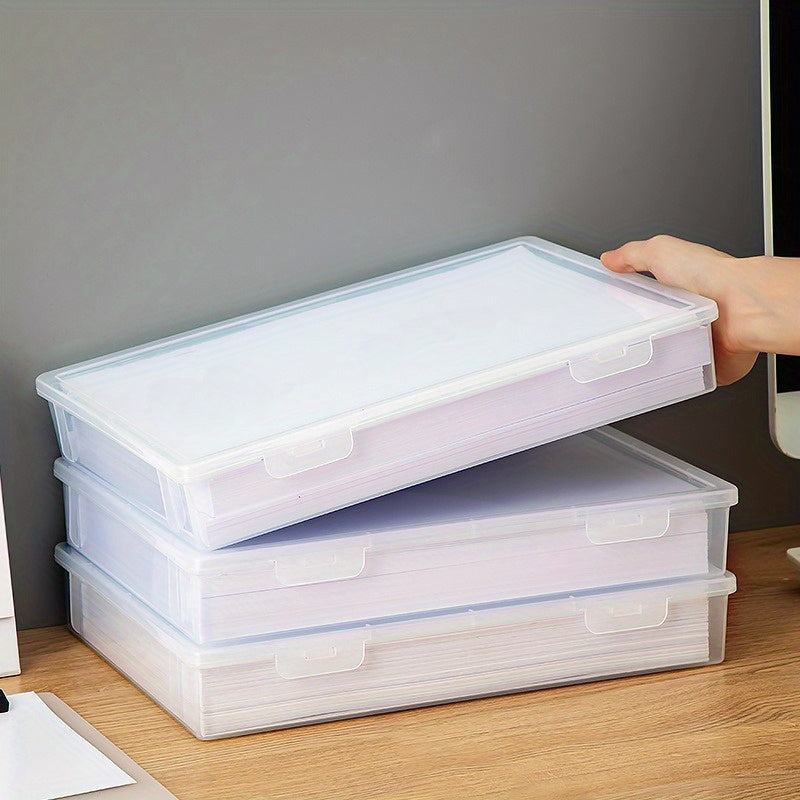 A4 document organizer with dust-proof lid - clear plastic box for office and home organization.