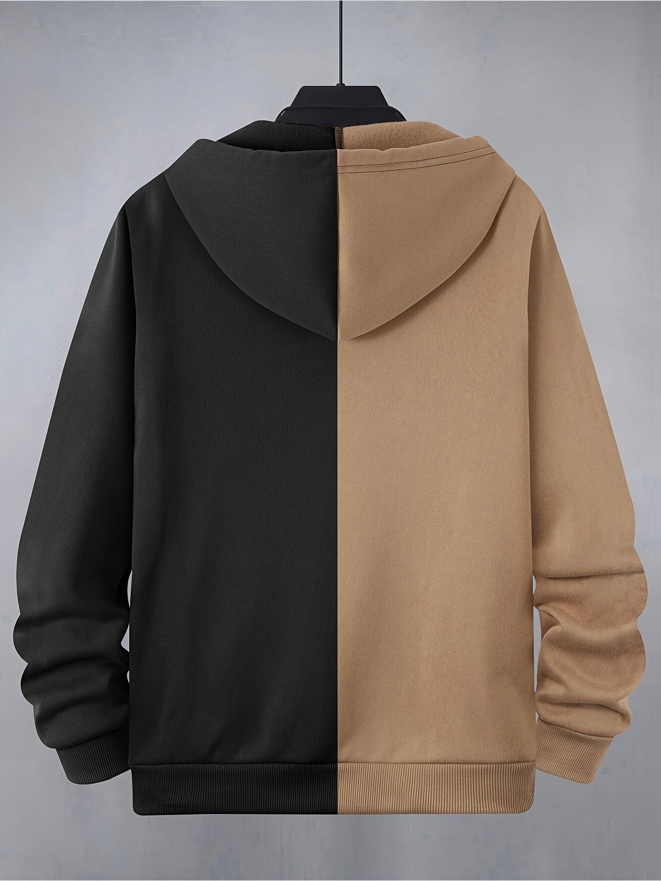 Men's Niche Velvet Hooded Sweatshirt with casual black and orange stitching.