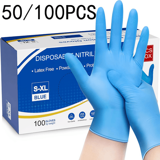 50/100pcs of Blue Disposable Nitrile Gloves - A Popular Choice for Household Cleaning, Beauty and Hairdressing, Food Handling, Pet Care, and Everyday Household Tasks. Stay protected with these disposable gloves!