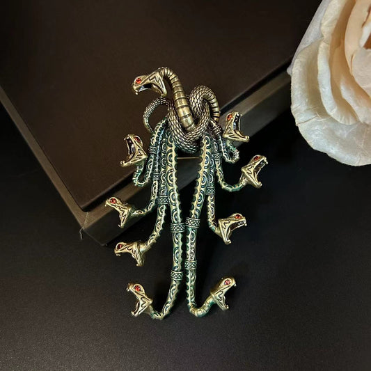 Vintage Enamel Brooch with Hydra Design - Intricate Three-dimensional Relief with Sparkling Rhinestone Detailing - Perfect for Collectors or Book Lovers