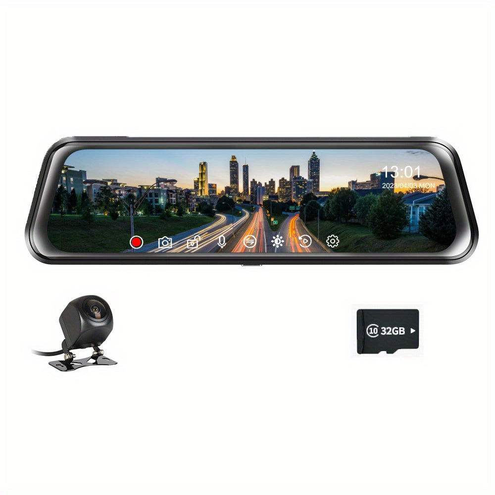 Full HD 1080P Smart Mirror Camera with dual cameras and night vision, ideal for cars and trucks.