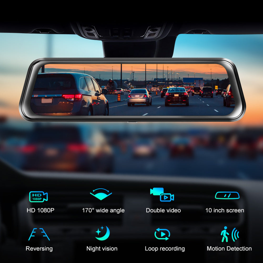 Full HD 1080P Smart Mirror Camera with dual cameras and night vision, ideal for cars and trucks.