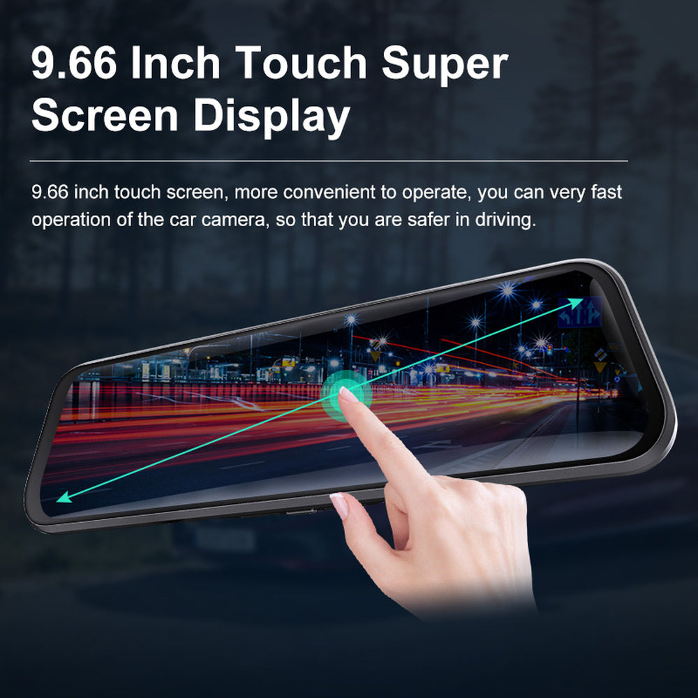 Full HD 1080P Smart Mirror Camera with dual cameras and night vision, ideal for cars and trucks.