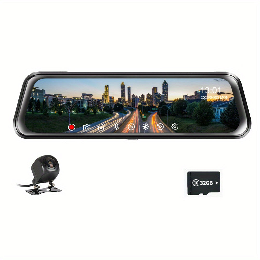 Full HD 1080P Smart Mirror Camera with dual cameras and night vision, ideal for cars and trucks.