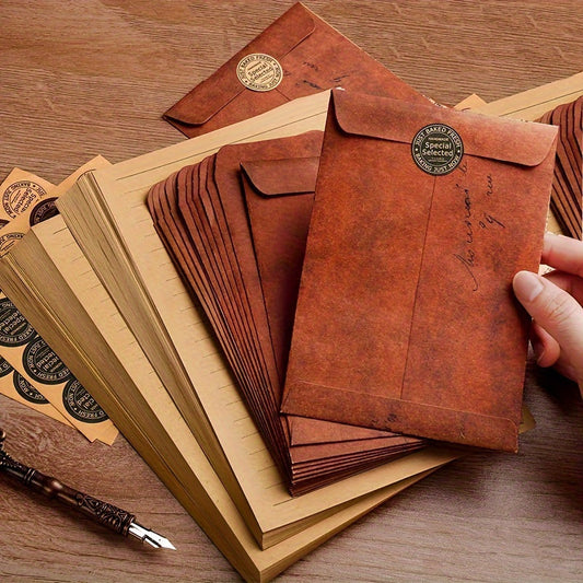 5/10pcs vintage Kraft paper envelopes, self-sealing, ideal for wedding invitations and party correspondence.