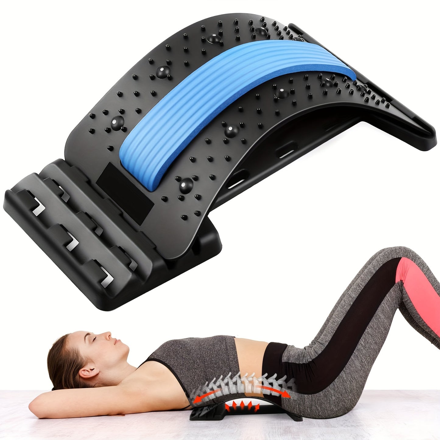 Adjustable back spine stretcher for lower and upper back relief without battery.