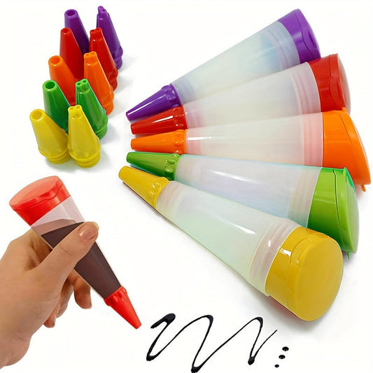 Set of plastic piping guns for icing, cake decorating, and dessert decorating. Includes squeeze tubes with tips. Perfect for DIY baking projects.