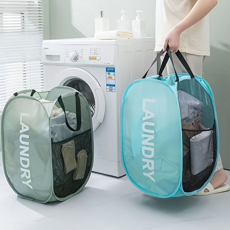 Stylish Letter Print Design Foldable Laundry Hamper with Handles - Collapsible Mesh Fabric Laundry Basket, Multi-Functional Durable Space-Saver for Bathroom, Bedroom & More