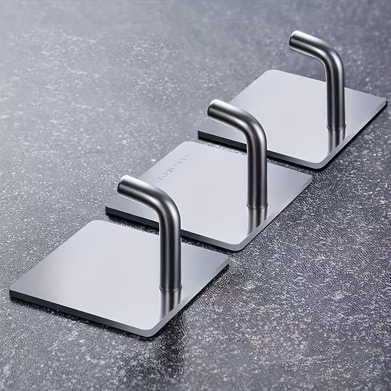 3 premium stainless steel adhesive wall hooks, contemporary style, heavy-duty, water-resistant, easy to install in kitchen, bathroom, home decor - perfect for robes and towels.