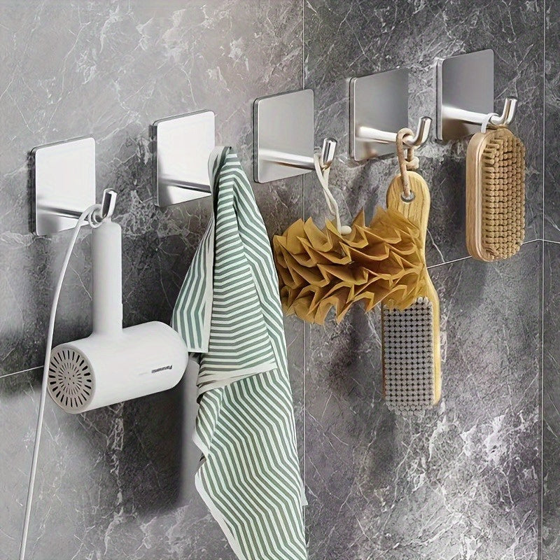 3 premium stainless steel adhesive wall hooks, contemporary style, heavy-duty, water-resistant, easy to install in kitchen, bathroom, home decor - perfect for robes and towels.