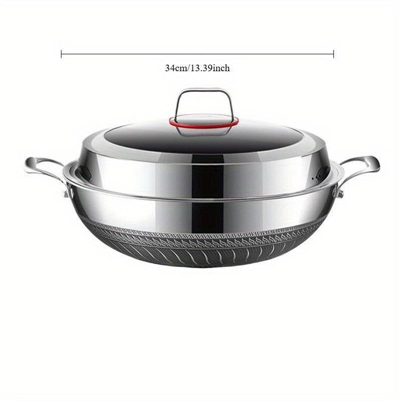 Universal flat-bottomed frying pan made for home use, constructed with 316 stainless steel and featuring a double-sided honeycomb design. Ideal for use on induction cookers and gas stoves.