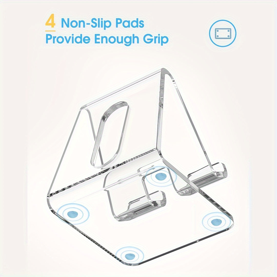 Универсальная прозрачная акриловая подставка для телефона - эргономичный настольный держатель с нескользящими накладками, отверстие для зарядки - мыть только вручную. Совместима со смартфонами 10,16-20,32 см - идеальный аксессуар для офисного стола