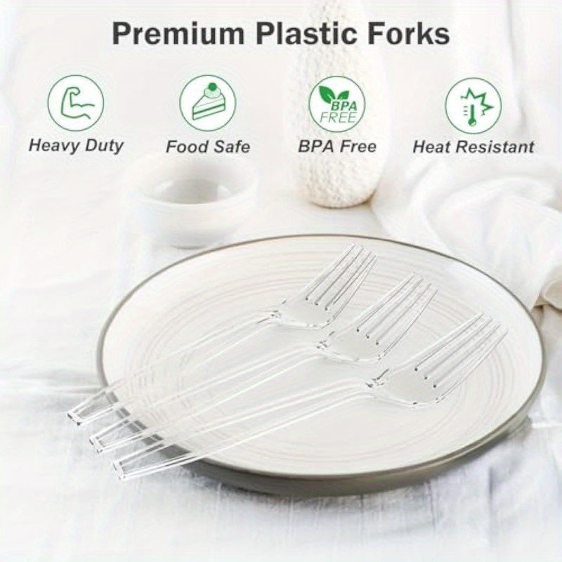 Set of 100 Disposable Transparent Plastic Forks, Strong and Durable High-Quality Forks, Ideal for Parties, Picnics, Events, and Everyday Use in the Kitchen