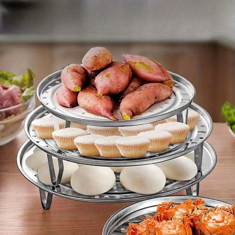 Stainless Steel Steamer Racks Set of 3 - Versatile Round Steaming Trays, Canning Jar Rack Insert, Sturdy Stand for Pots and Kitchen Tools