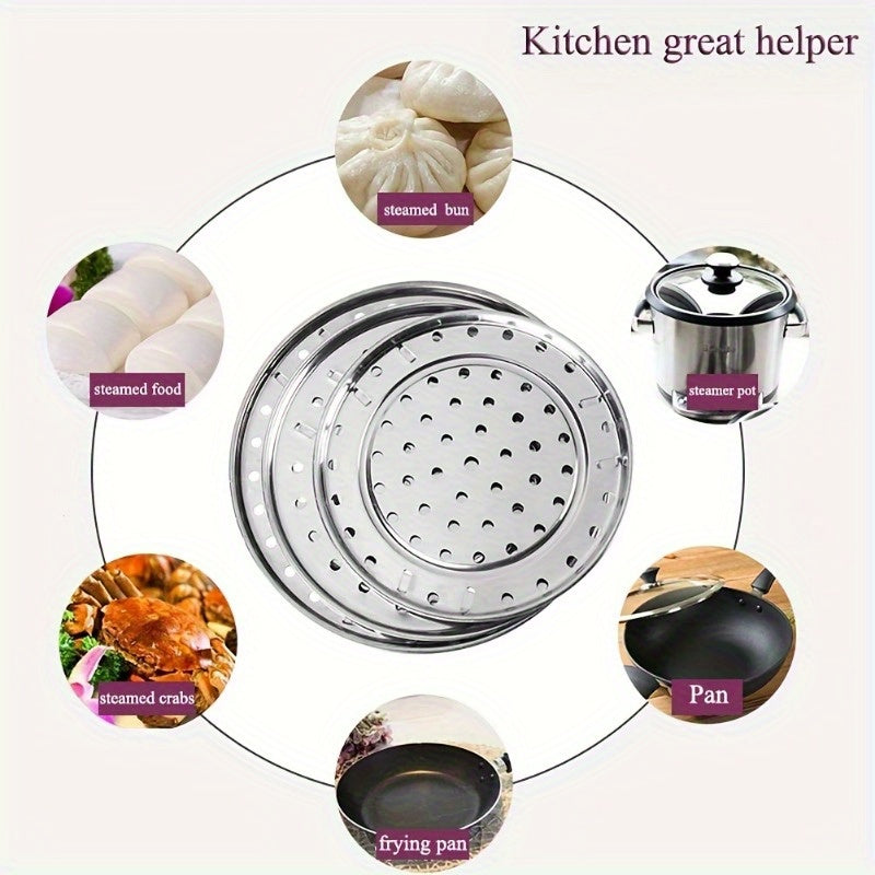 3pcs LDQ Stainless Steel Steamer Racks for Stock Pots, Multi-Tiered Round Steaming Inserts with Canner Rack Accessories, Suitable for Home Kitchen