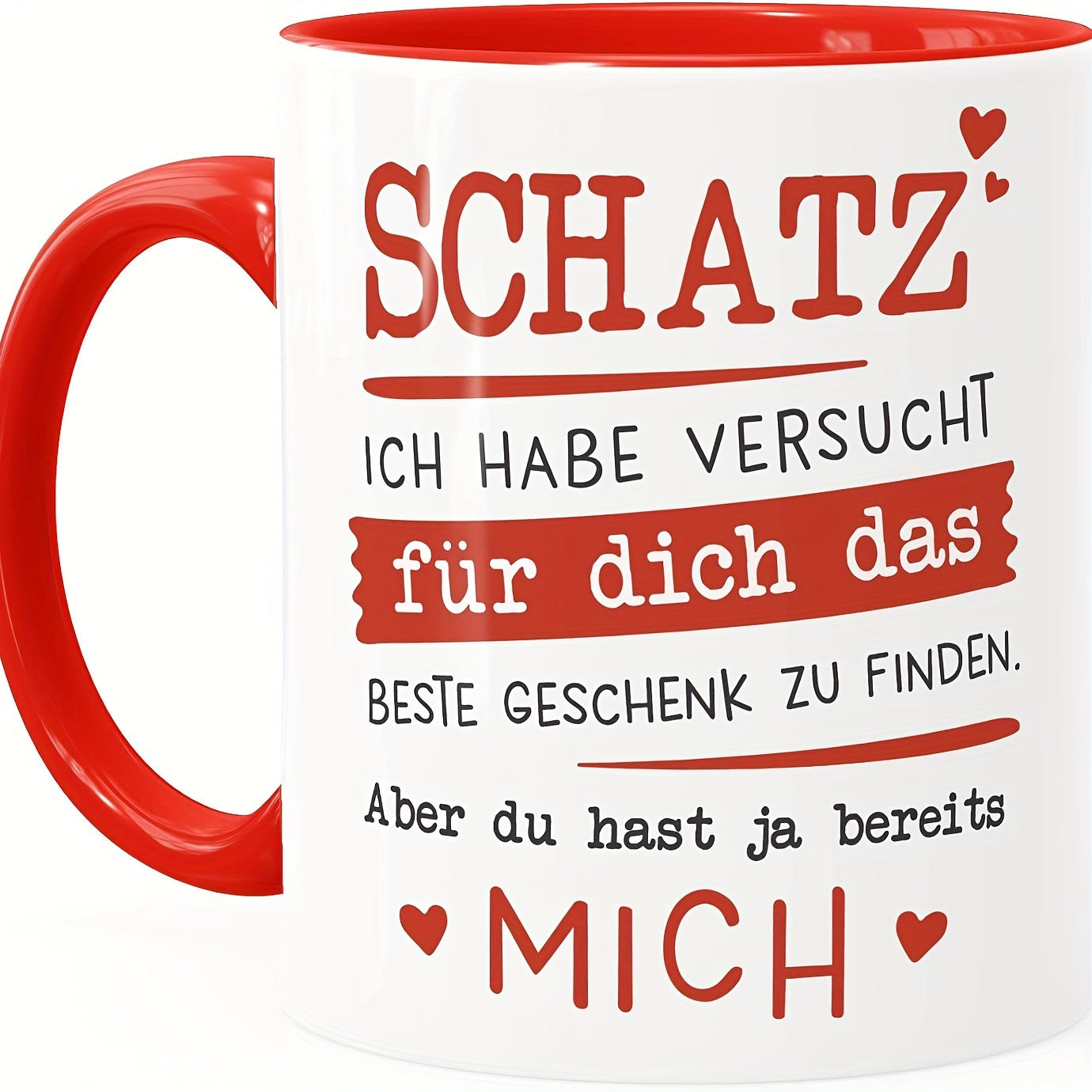 11oz ceramic coffee mug with German love message, hand wash only, perfect gift for spouses.