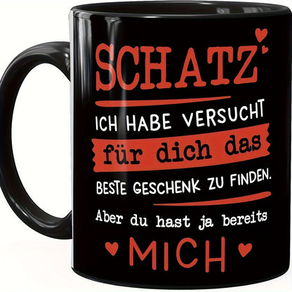 11oz ceramic coffee mug with German love message, hand wash only, perfect gift for spouses.