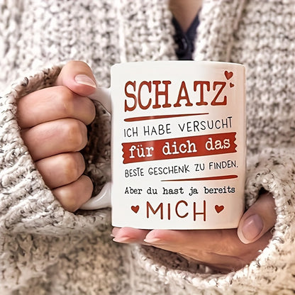 11oz ceramic coffee mug with German love message, hand wash only, perfect gift for spouses.