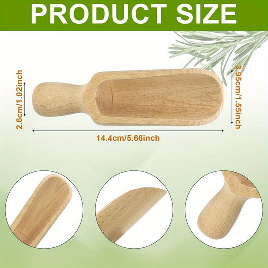 Set of 2 Wooden Spoons - 13.97 cm Natural Beech Wood Scoops for Bath Salts, Spices, Coffee, Sugar Scrubs, and Cooking