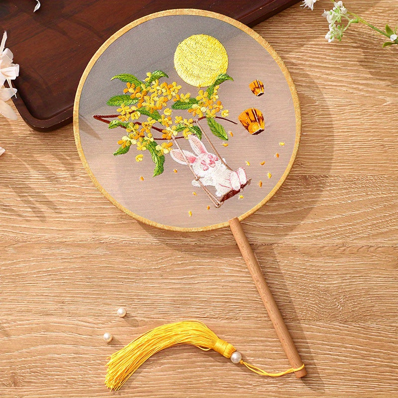 1 Piece Gift Set of Handmade Silk Paddle Fans with Double-Sided Embroidery, featuring Traditional Suzhou Craft. Perfect as an Elegant Cheongsam Accessory, suitable for Weddings and Daily Use.