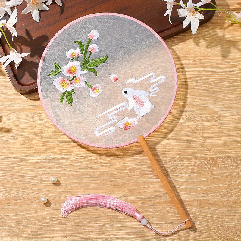 1 Piece Gift Set of Handmade Silk Paddle Fans with Double-Sided Embroidery, featuring Traditional Suzhou Craft. Perfect as an Elegant Cheongsam Accessory, suitable for Weddings and Daily Use.