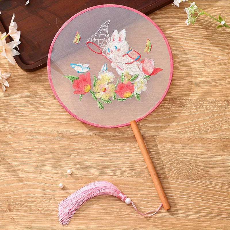 1 Piece Gift Set of Handmade Silk Paddle Fans with Double-Sided Embroidery, featuring Traditional Suzhou Craft. Perfect as an Elegant Cheongsam Accessory, suitable for Weddings and Daily Use.